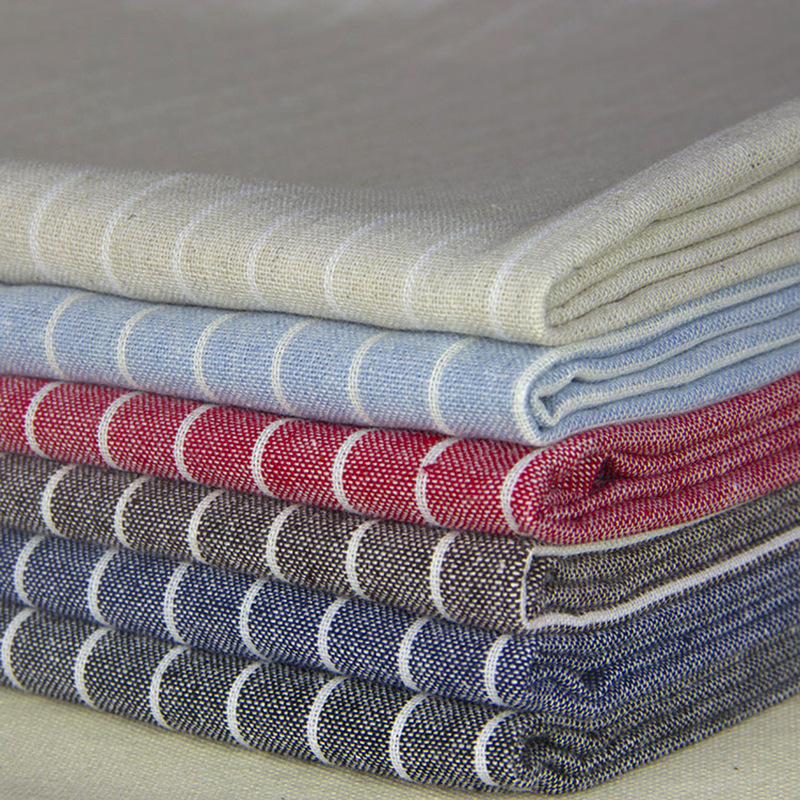 Factory wholesale clothing fabric polyester cotton hemp striped blended yarn-dyed woven tablecloth curtain linen fabric 010