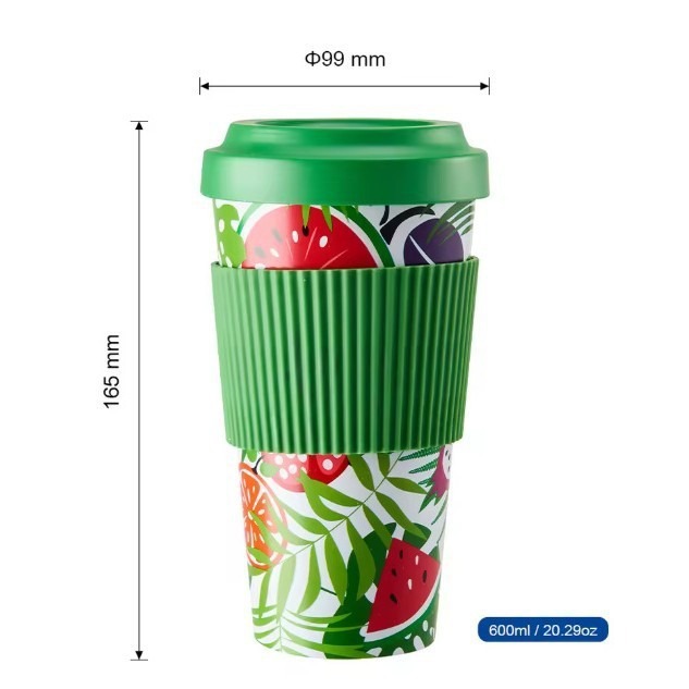 Customized Plastic Cup Coffee Cup Recyclable with Lid Custom Logo Fda Lfgb Bamboo Fiber Water Cup 600ml