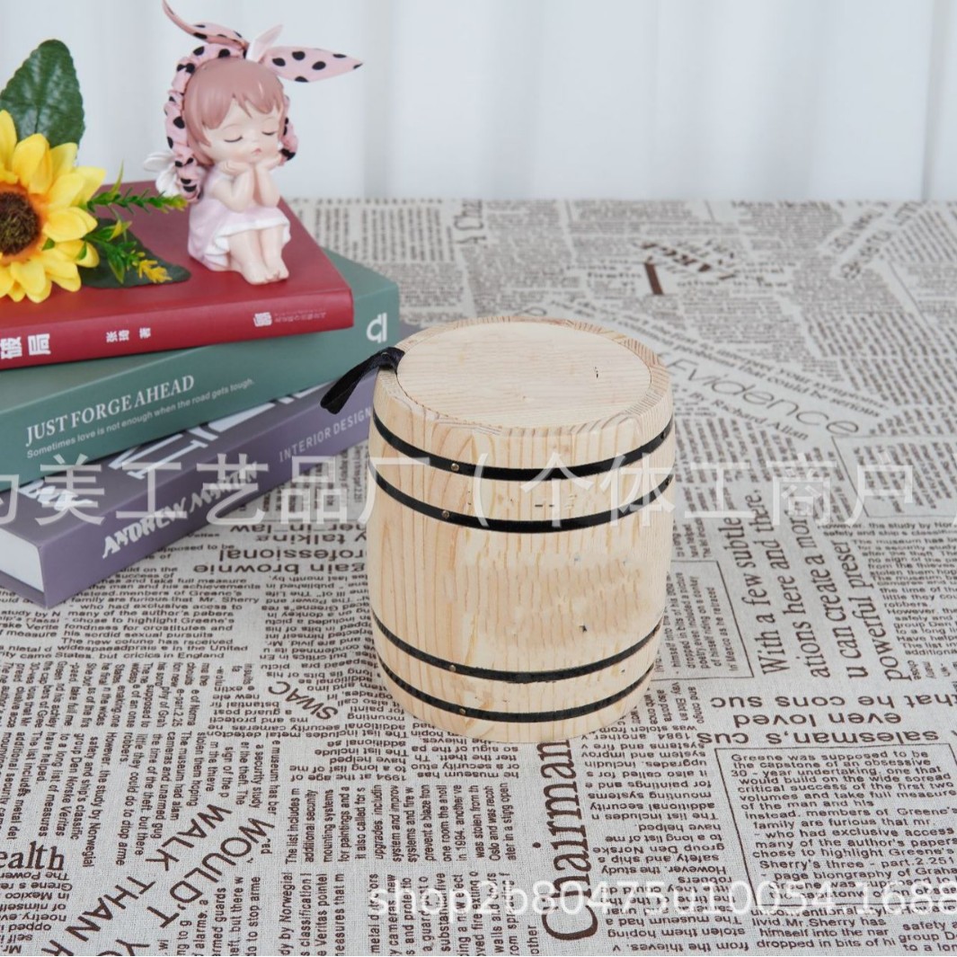 Vintage Wooden Coffee Bean Wooden Barrel Household Kitchen Wooden Seasoning Storage Barrel Portable Tea Packaging Barrel