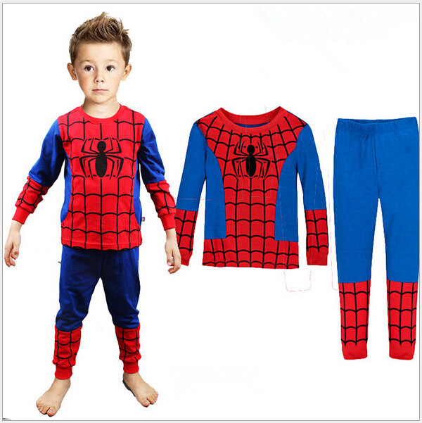 Spring Autumn Winter Boys Cotton Pajamas Long Sleeve Boys Children Cartoon Suit Baby Home Clothes Spider-Man Captain America
