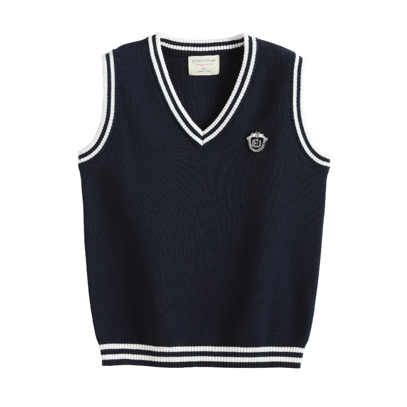 V Neck Contrasting Color Woolen Vest Boys Knitted Vest Sweater Women's Medium and Large Kidsren's School Uniform Kindergarten Uniforms Wholesale