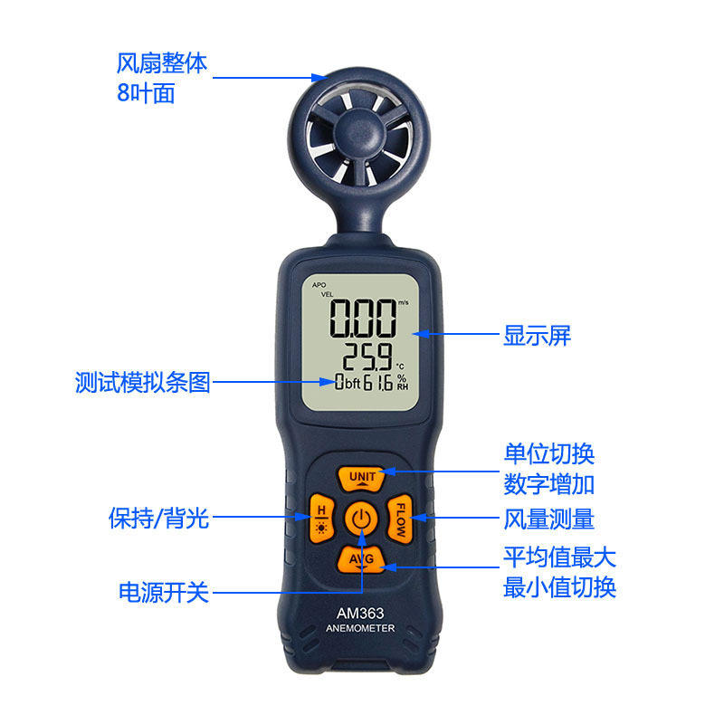 Fan Type Wind Speed Measuring Instrument Am363 Digital Anemometer High Precision Handheld Wind Speed Measuring Instrument