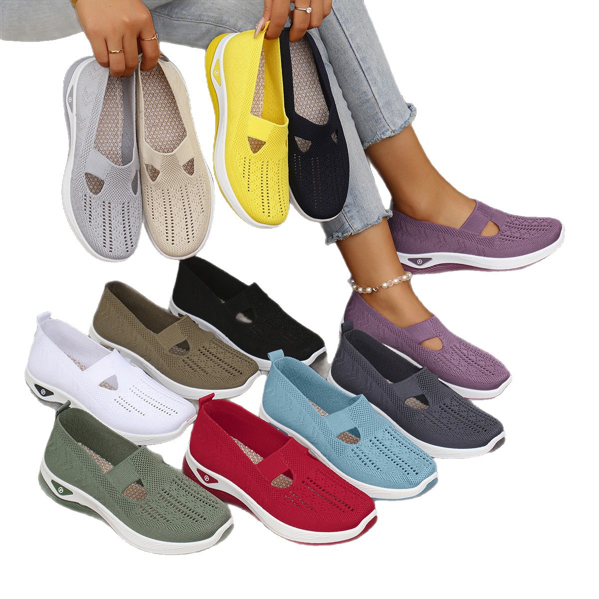 Women's Shoes Autum 2025 Breathable and Comfortable Shoes Cross-Border Middle-Aged and Elderly Mothers' Shoes Soft Sole Casual Mesh Shoes for Women