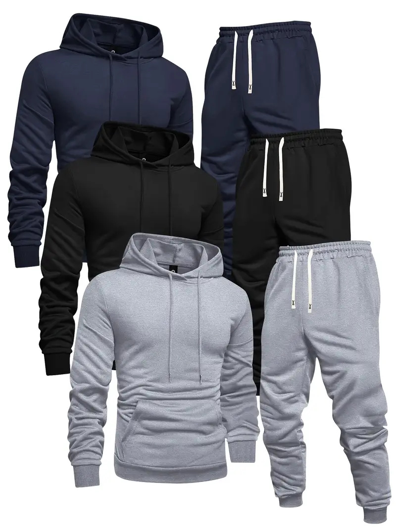 Cross-Border European Size 3-Piece Men's and Women's Sports Suit Pure Color Comfortable Hoodie and Jogging Pants Soft Breathable and Warm