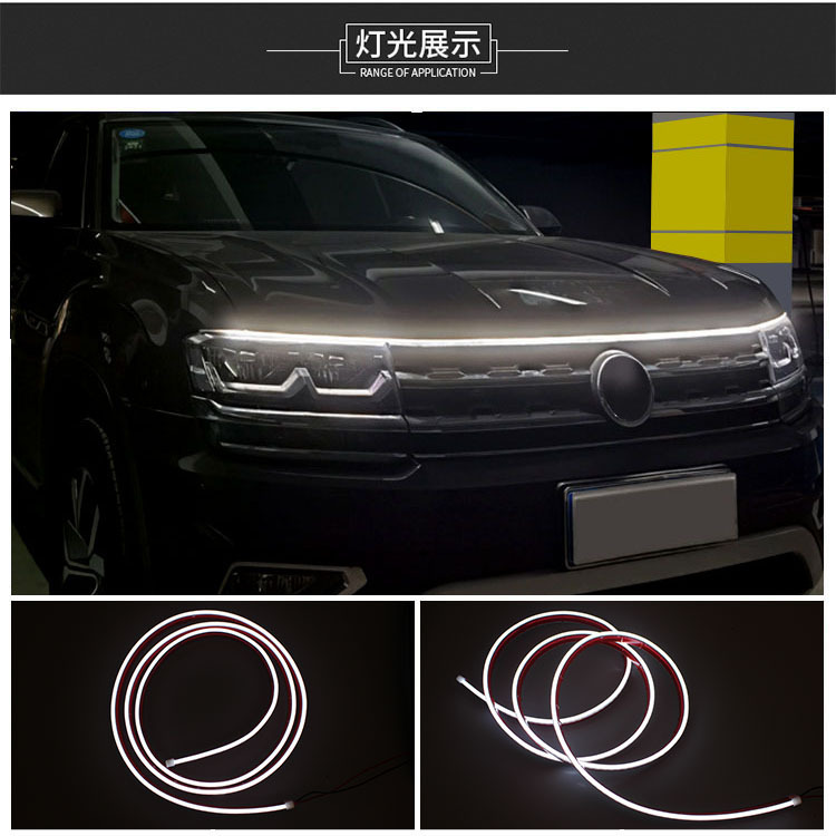 Car Start Scanning Welcome Dynamic Through-Type Daytime Running Hood Hood Decorative Light Mid-Grid Led Modified Light
