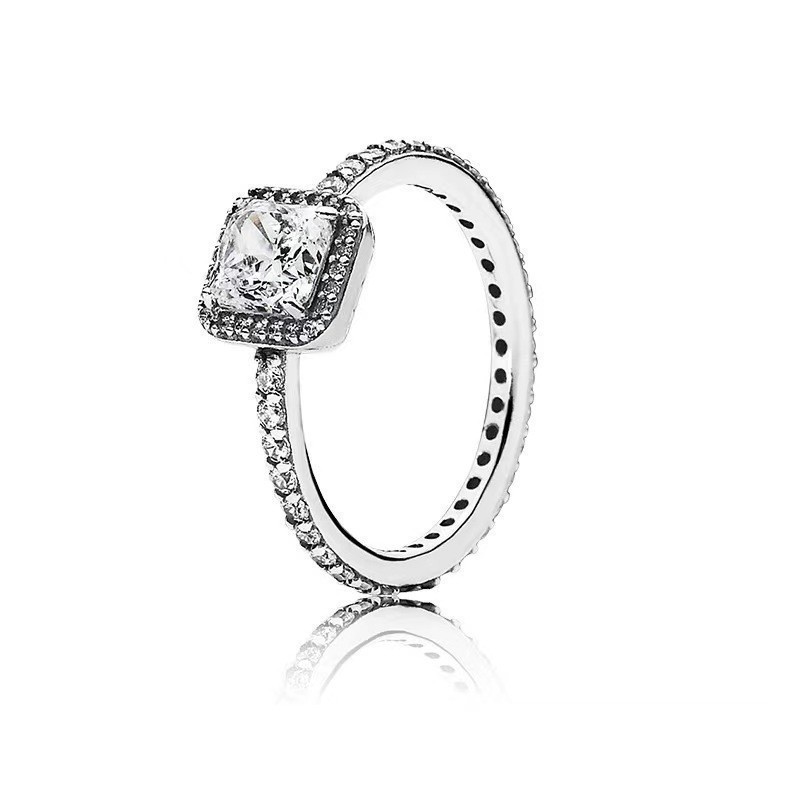 Pan's Square Heart-Shaped White Copper Ring Plated with S925 Silver and Gold, Sapphire Inlaid with Diamonds, Water Drop Star Ring