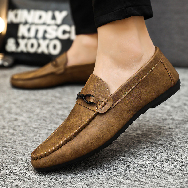 2024 New Summer Loafers for Men, Korean Style Slip-On Lazy Breathable Driving Men's Casual Leather Shoes for Men with Soft Soles
