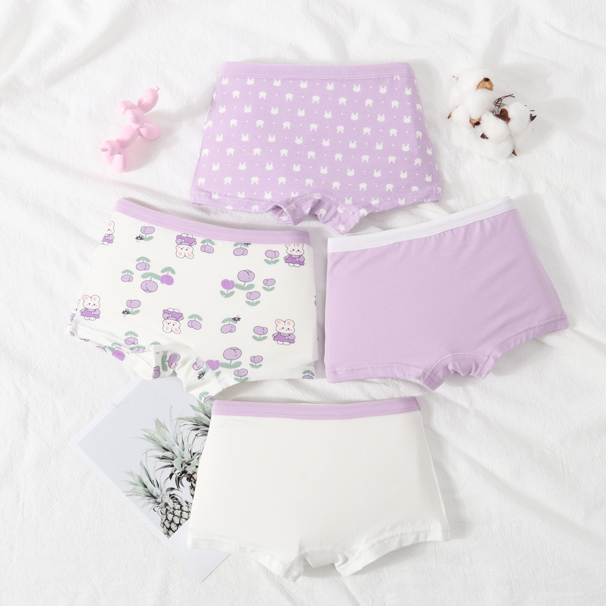 New Children's Pure Cotton Underwear Girls' Underwear Baby's Boxer Cotton Breathable Small Middle and Large Children Girls' Boxer Pants