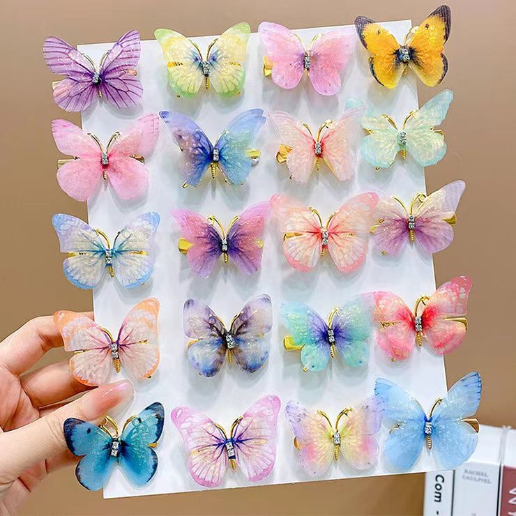 Internet Celebrity Cute Children's Butterfly Hairpin Tulle Antique Hanfu Wings Side Headwear Little Girl's Fairy Style Super Fairy Fashion