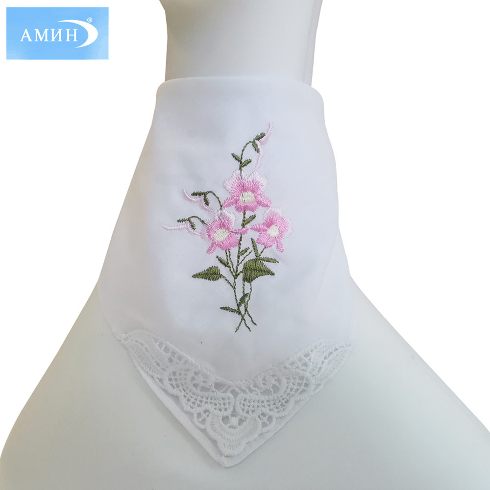 28*28cm 60S Pure Cotton Embroidered Small Handkerchief, Water-Soluble Lace White Handkerchief, Ready for Processing