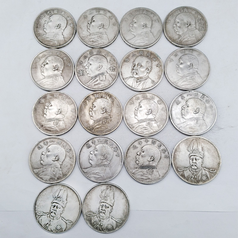 Wholesale White Copper Silver-Plated Yuan Daitou Silver Dollar Antique Commemorative Coins Republic of China Antique Collection Silver Coins