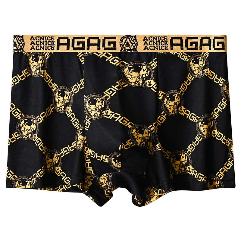 Мужское нижнее белье с камуфляжным черно-золотым принтом, мужские боксеры из ледяного шелка, комфортный стиль, средняя посадка, большой размер, дышащие шорты