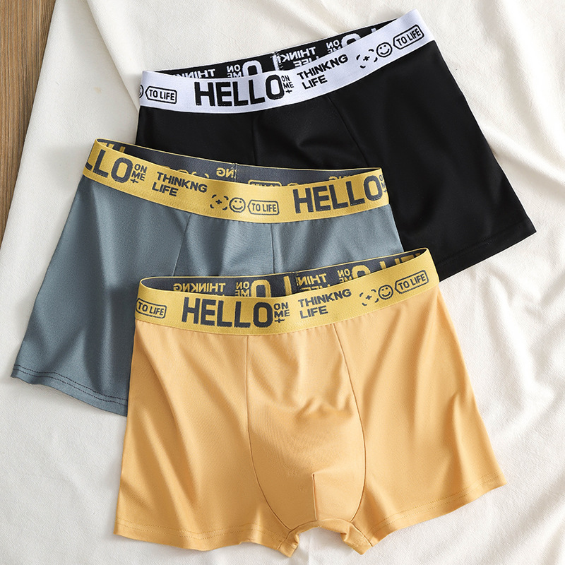 3105 # Hello Pants Four Seasons Men's Underwear J Casual Solid Color Mid-Waist Skin Friendly Breathable Boxer Briefs