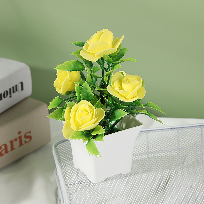 Artificial potted artificial flower bonsai wholesale foam rose artificial flower ornaments 5 foam flowers artificial plant decoration