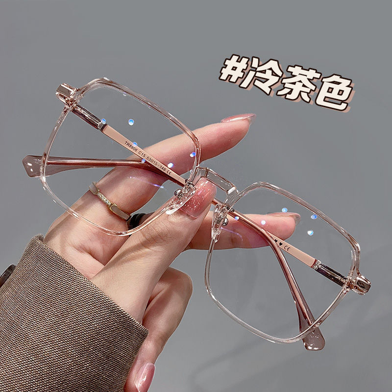 Large frame high-end black frame plain anti-blue light high-end feeling large frame face small anti-blue light flat mirror Korean fashion