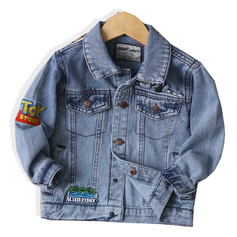 Cm-099 Letter Cartoon Embroidery Medium and Large Boys Denim Jacket 2021 Spring New Children's Clothing Children's Jacket