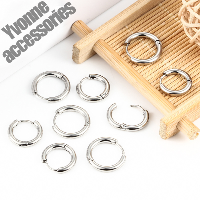 Cross-Border High-Quality Titanium Steel Hoop Earrings, Non-Fading, Simple and Elegant, Round Stainless Steel Jewelry Wholesale Piercing