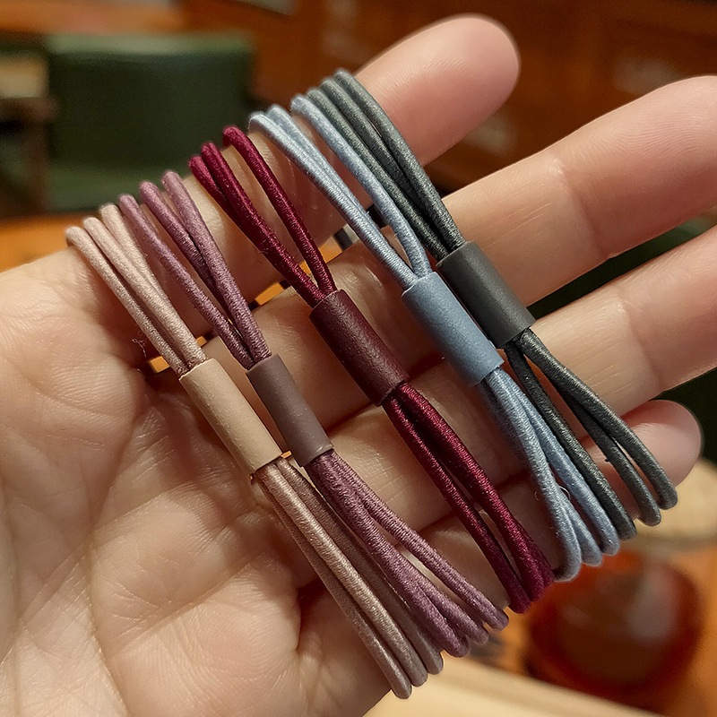 Three lines in one Korean version of small fresh black hair ring color head rope high elastic base rubber band hair rope
