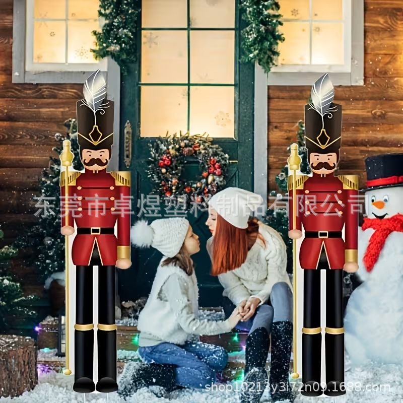 Cross-Border New Christmas Floor Sign Outdoor Courtyard Nutcracker Soldier Decoration Party Hollow Board Sign