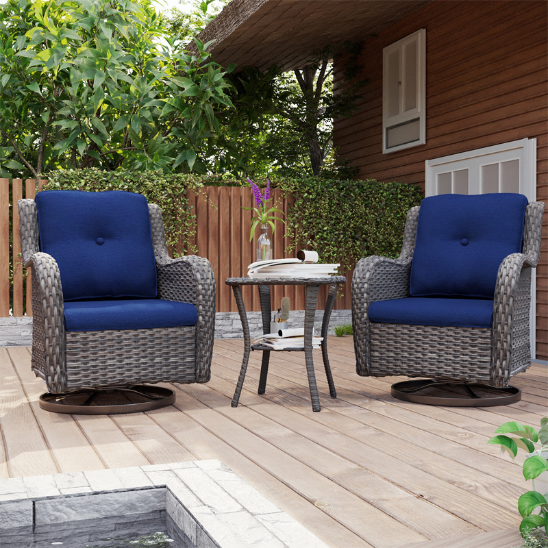 Outdoor Rattan Sofa Table and Chairs, Rocking Chair, Swivel Sofa, Outdoor Leisure Rattan Furniture Set, Swivel Chair Three-Piece Set