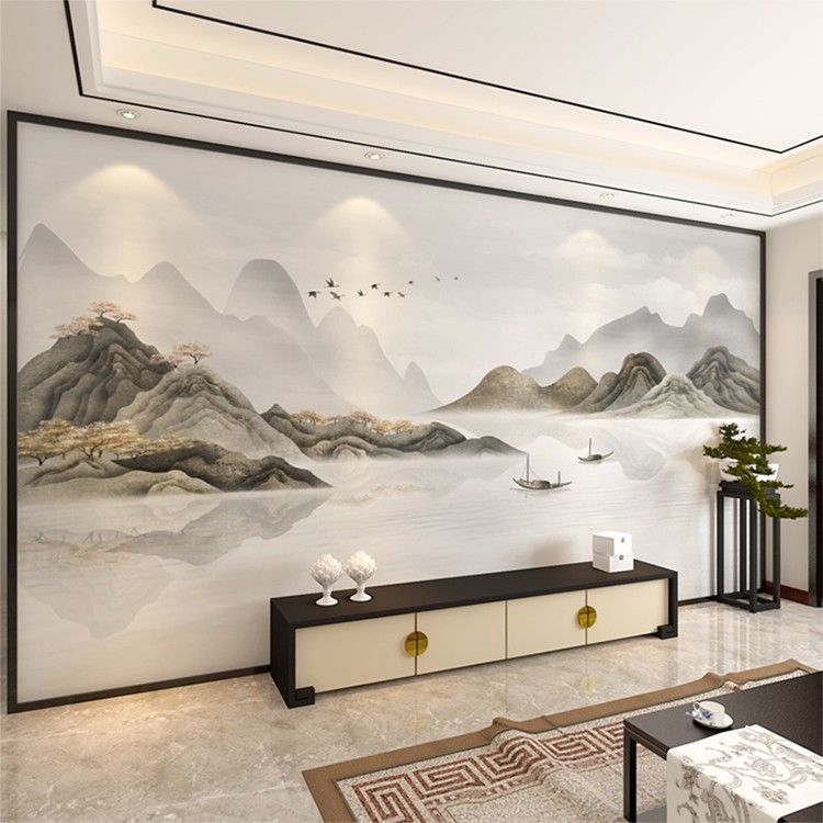 3D Chinese Ink Landscape Painting Wallpaper Living Room Tv Background Wall Cloth Bedroom Wallpaper Film and Television Wall Cloth Mural