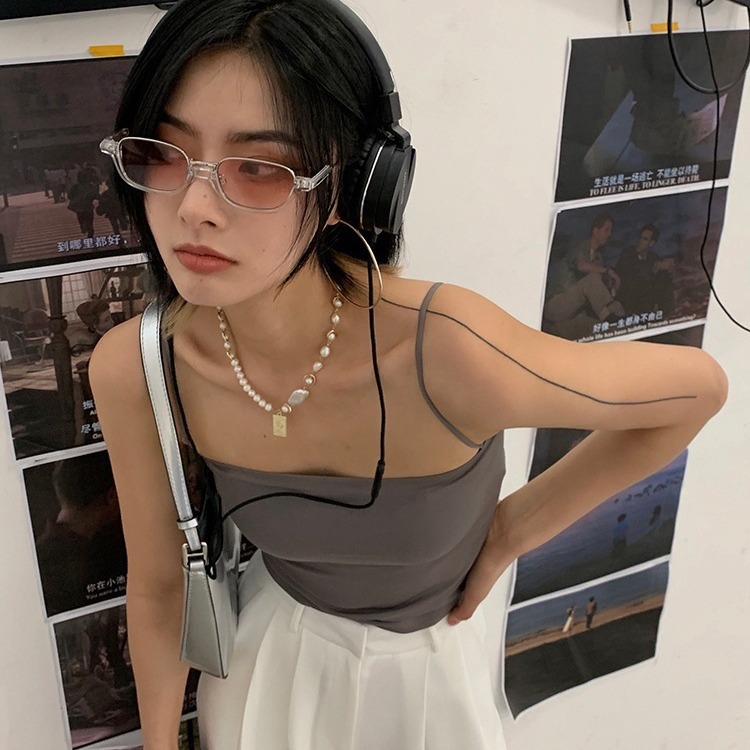 Korean Style Hot Girl Solid Color Camisole Women's Summer All-In-One Breast Pad Outer Top Without Rims Thin Strap Bottoming Tube Top