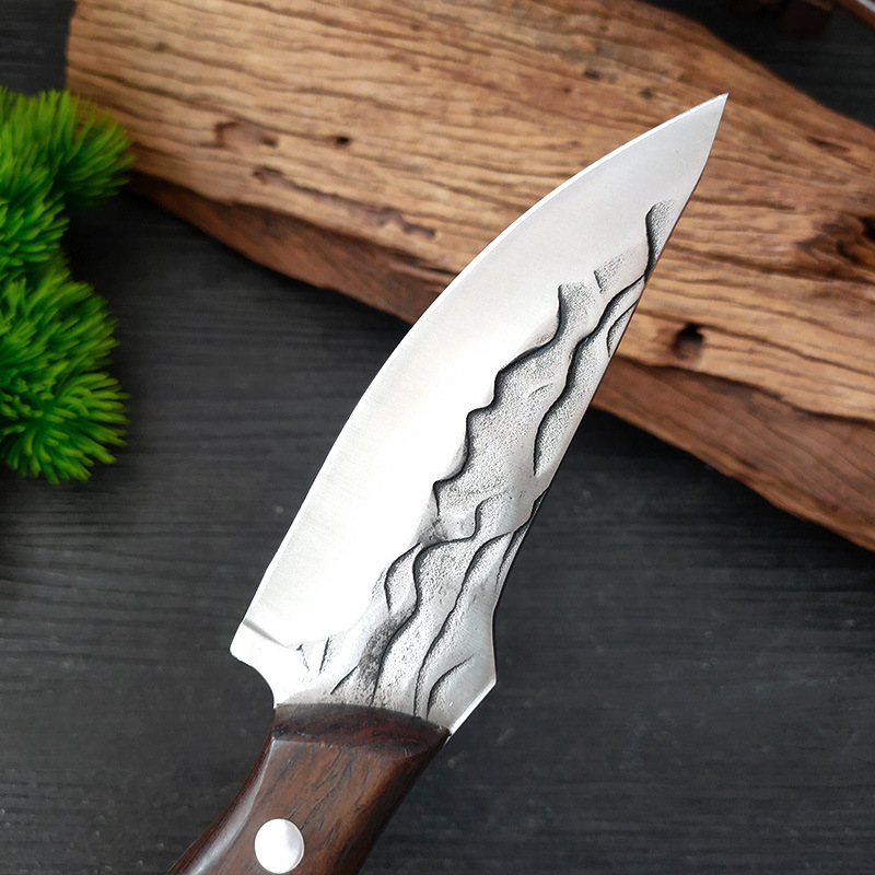 Ring handle meat portable knife forging bone knife camping barbecue split meat vegetable fruit knife with sheath