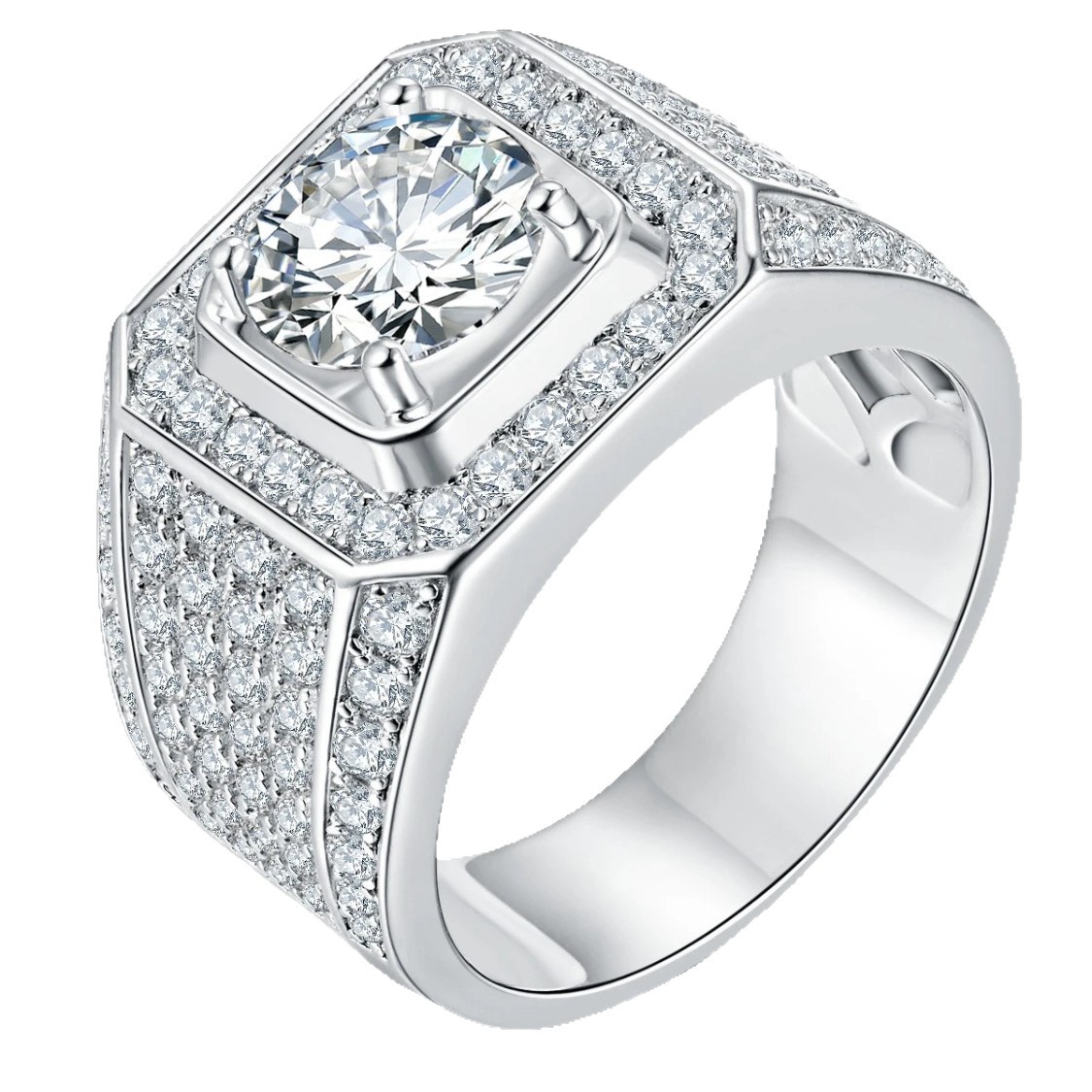Pt950 Platinum Full Diamond Luxury Men's Ring 2 Carat Cultivated Diamond Ring Customized 14K9K Ring Cross-Border Export