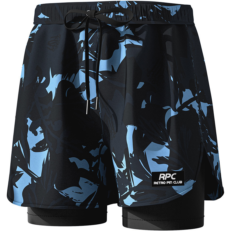 Adult double-layer swimming trunks men's boxer five-point swimsuit anti-embarrassment new professional beach adult swimming equipment