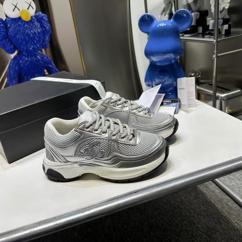 Tweed Style Silver Horn King Sports Shoes for Women 2024 New Mesh Easiest for Match Low-Top Casual Shoes Thick-Soled Dad Shoes for Women