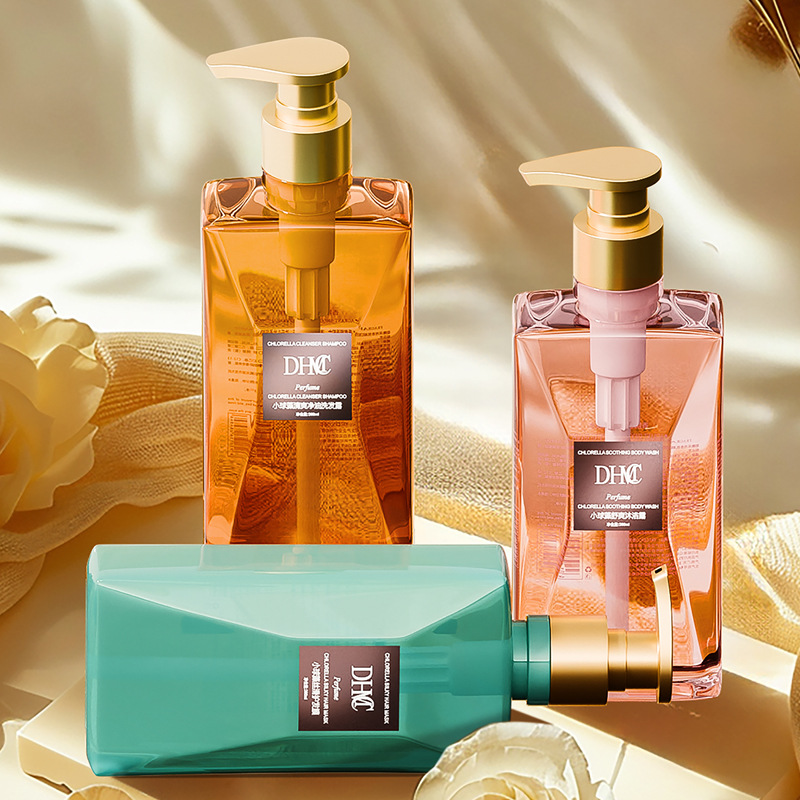 DHMC Chlorella net cool control oil lasting fragrance wash and protect three-piece set men's and women's soft fluffy shampoo