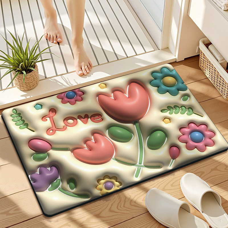 Bathroom Absorbent Floor Mat 3D Expanded Flower Bathroom Entrance Non-Slip Quick-Drying Foot Mat Household Imitation Diatom Mud Soft Mat