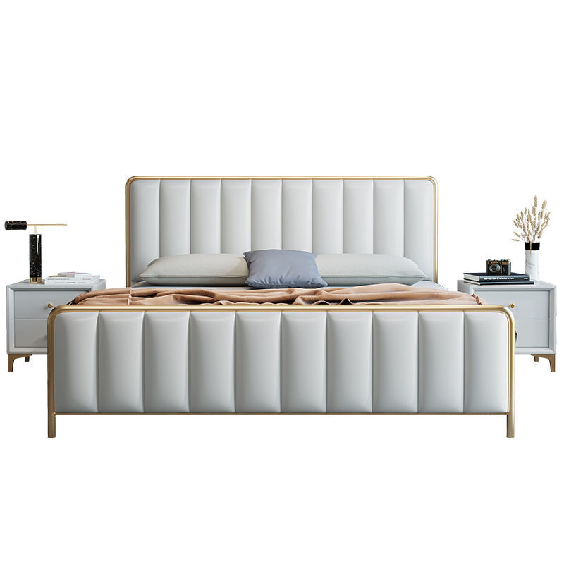 Leather Bed Modern Simple Style Direct Selling Light Luxury Leather Art Bed Modern Simple Soft Bed Double Master Bedroom Wedding Bed