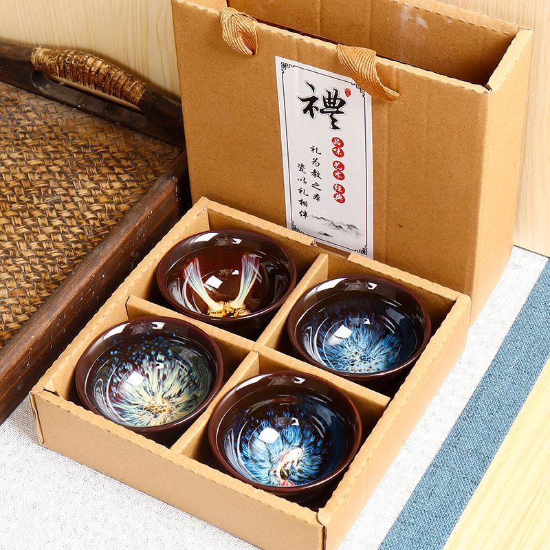 Kiln Change Master Color Glaze Tea Cup High Color Value Internet Celebrity Built Tea Cup Douli Cup Small Tea Cup Full Set Gift Box