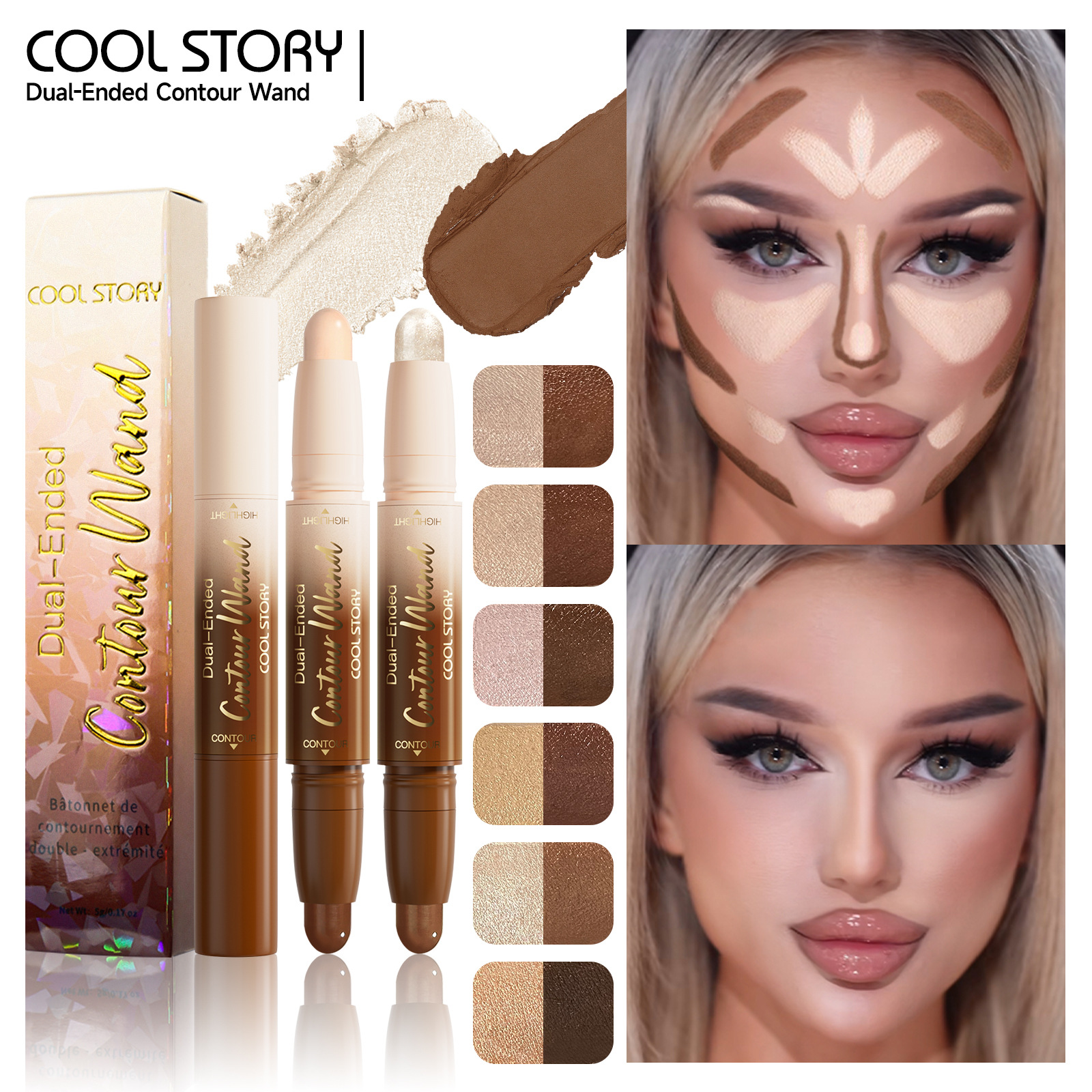 Double-Ended Contouring Stick Concealer Stereo Contouring Face Brightening Highlight Stick V Face Makeup Shadow Nose Shadow Cross-Border Makeup