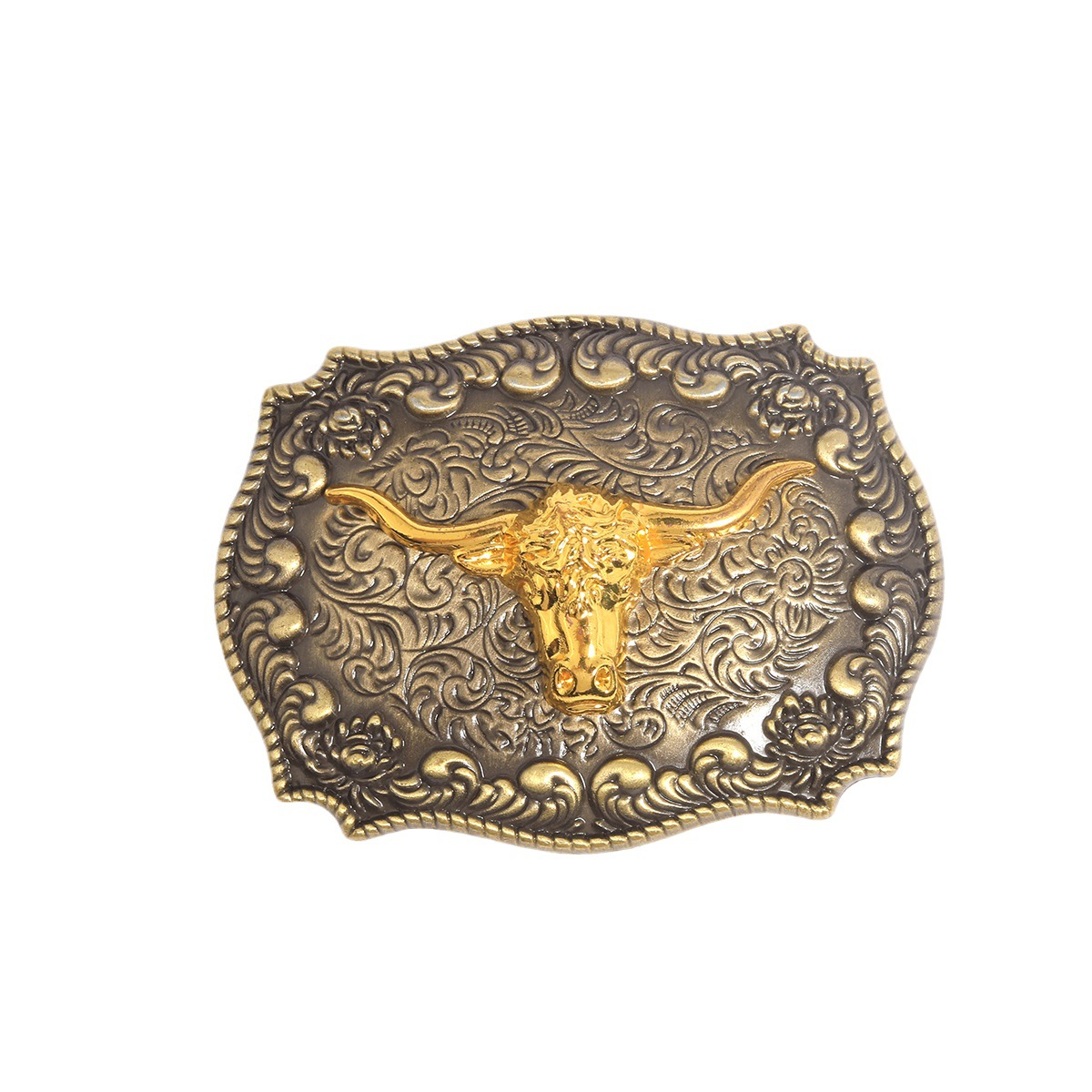 Cross-border Europe and the United States personality waist head metal relief pattern bottom 3D cow head belt buckle Denim wind decoration accessories wholesale