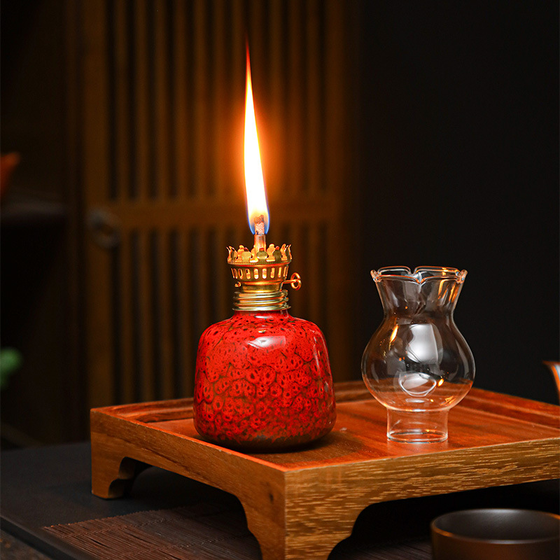 Ceramic Everlasting Lamp Tea Room Ornaments Home Handmade Creative Bar Buddha Offering Butter Lamp Camping Style Atmosphere Light Decorations