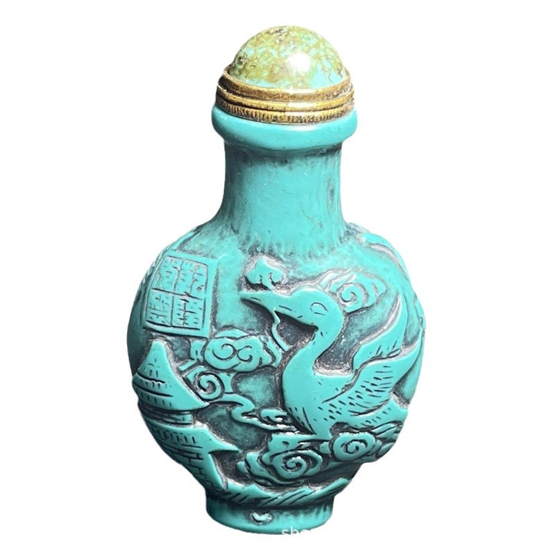 Antique Miscellaneous Antique Snuff Bottle Handle Retro Synthetic Turquoise Zodiac Dragon Flower Bird Crane Antique Dragon Snuff