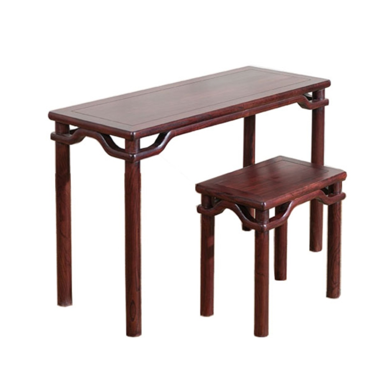 Classic Ming-Style Elm Guqin Table and Stool, Ro锅霸王杖, Rubbed with Raw Lacquer, Mortise and Tenon Integrated Solid Wood Table, Yangzhou Guqin