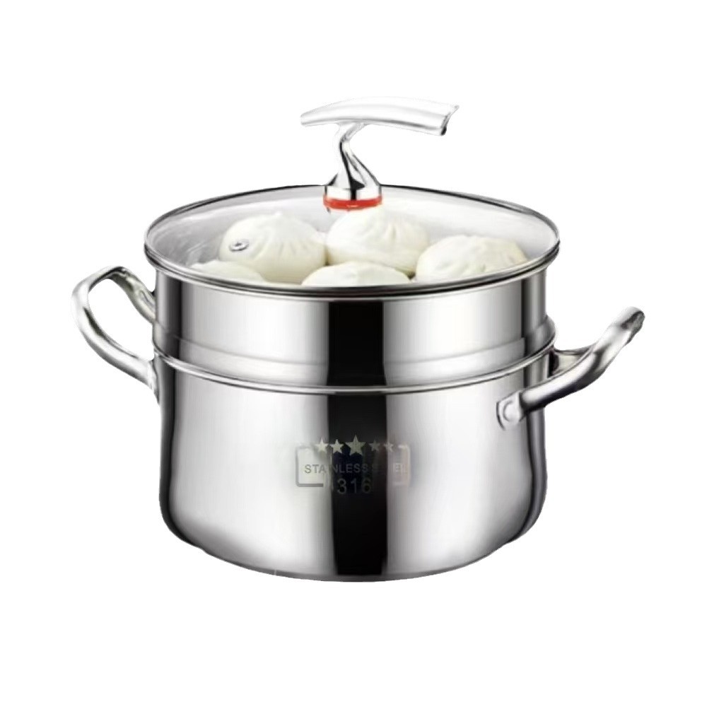 24cm Internet Celebrating Double Layer Steamer Household Soup Pot Large Capacity Stew Pot Stainless Steel Thickened Soup Steamer