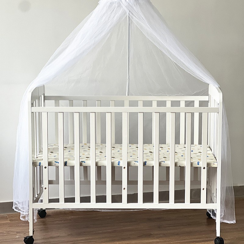 New Crib White Easy to Carry Stowable Bed Modern Simple Baby Bed Adjustable Height with Mosquito Net