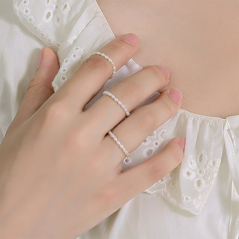 Use Natural Pearl Rings for Women, 2mm Small Rice Pearls, Freshwater Pearl Rings for Stacking on the Index Finger, with a High-End Feel