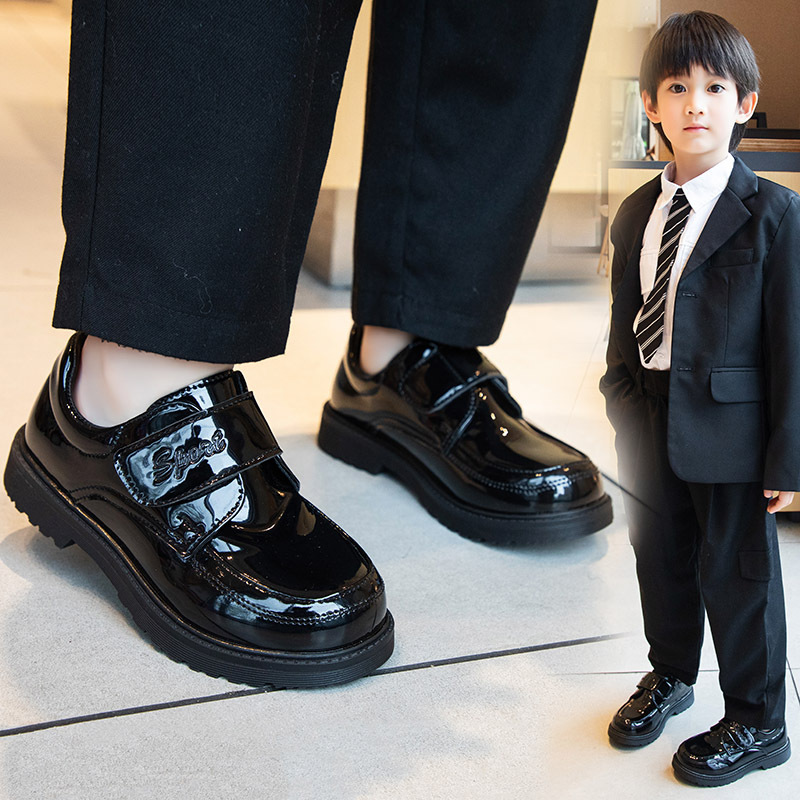 Children's Shoes, Boys' Leather Shoes, Spring & Fall 2025 New British Style Black Dress Soft-Soled Primary School Students' Campus Performance Shoes