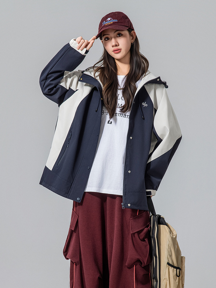 Women's Jacket 2025 Autumn New Hooded Junior High School Student Trendy Brand Workwear Trench Coat Loose High School Student Windbreaker Trendy