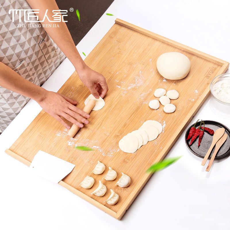 Extra-Large Kitchen Kneading Board with Three-Sided Bamboo Edge, Traditional Solid Wood Chopping Board