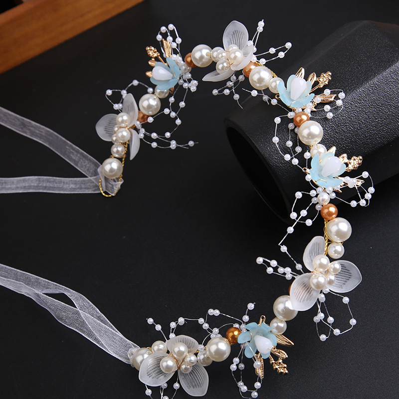 Super Fairy Golden Leaf Headband Flower Garland Pearl Hairband New Crown Sweet European Wedding Dress Kidsren's Headwear