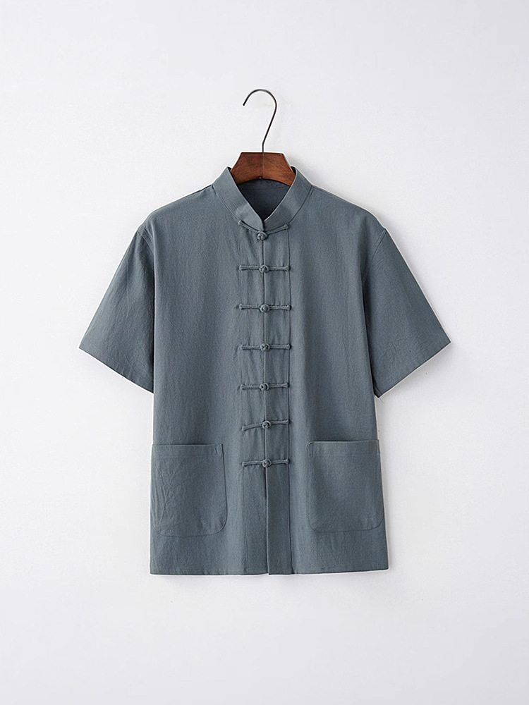 Tang Men's Short-sleeved Summer Chinese Style Men's Middle-aged and Elderly Men's Half-sleeved Men's Buckle Dad's Grandpa's Dress