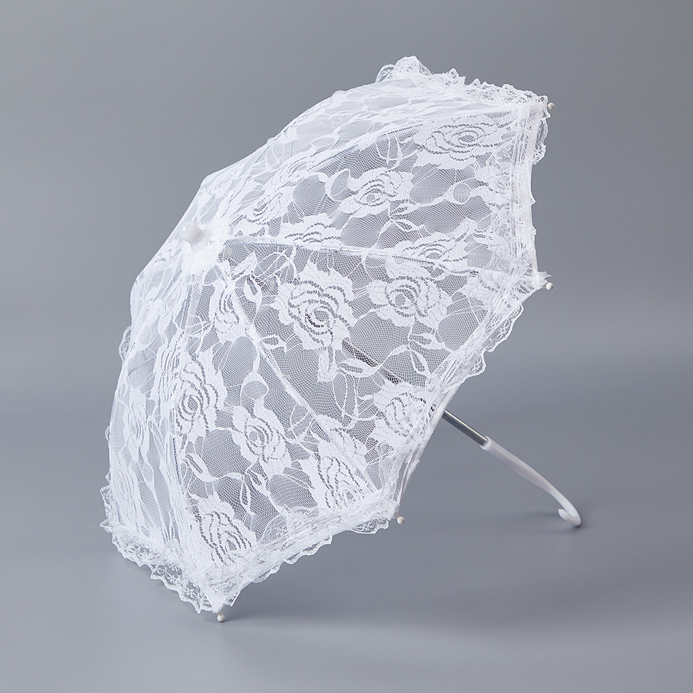 European Wedding Bride Props Umbrella White Lace Umbrella Stage Performance Umbrella Photography Craft Umbrella Rose Lace Umbrella