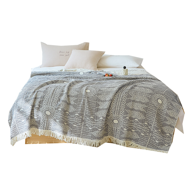 Cotton four-layer tassel edge gauze towel quilt can be made sofa towel cotton single double lunch blanket can be used for hair cover