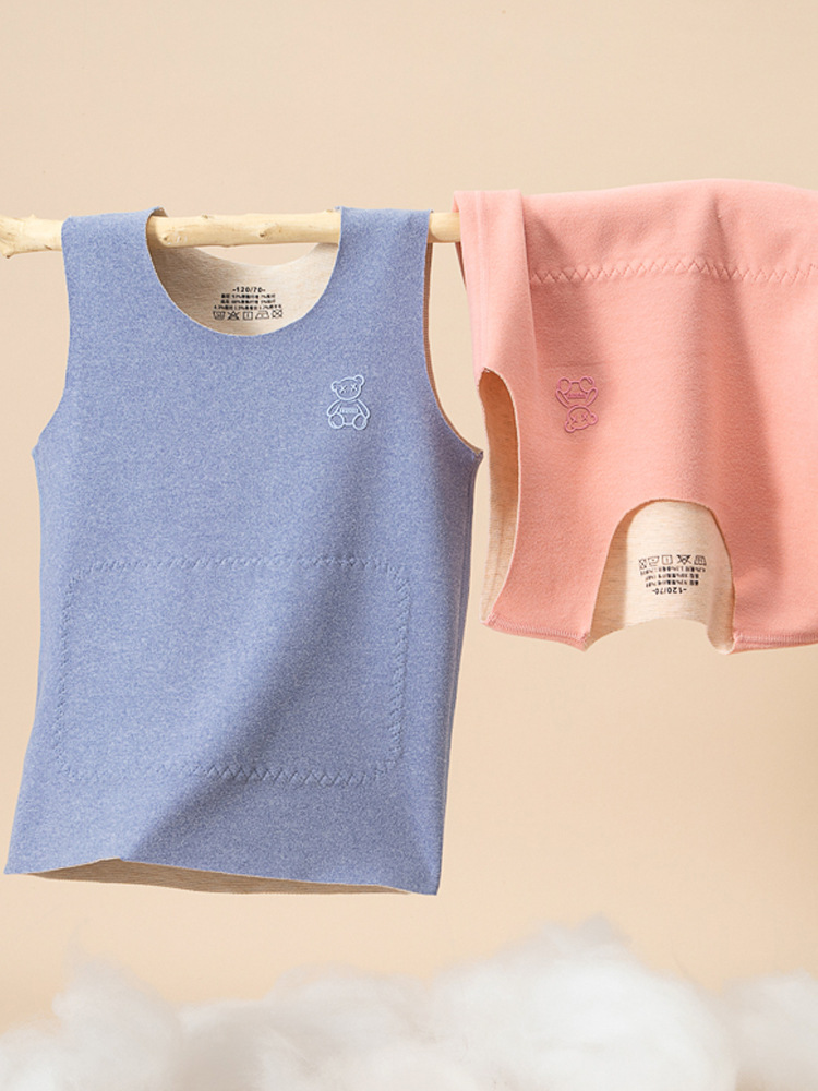 Children's Thermal Vest Wool Silk Autumn and Winter Style Inner Wear for Boys German Velvet Belly Protection Little Girl Fleece-Lined Patch Vest